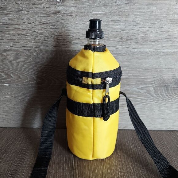 NEW Disney Mickey Mouse Yellow Plastic Water Bottle w/ Zipper Case & Strap - Picture 2 of 5